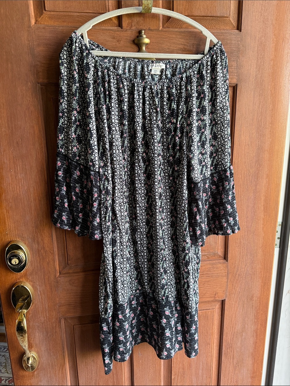 Style & Co. Black Midi Skirt with Pink Floral Accents